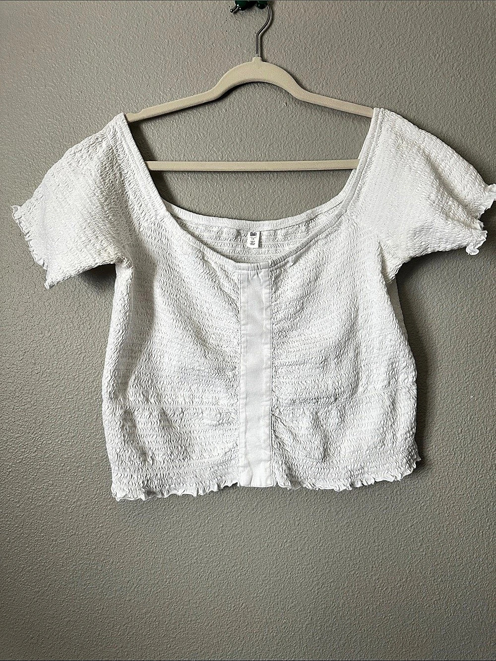 BP. Cotton Textured Crop Top Strech All in White Size 1X